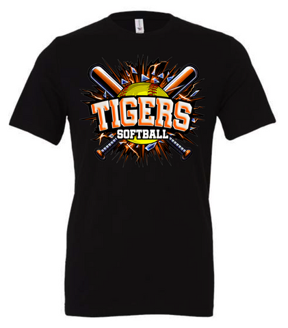 TIGERS LIGHTING SOFTBALL ADULT SHIRT - BLACK COLOR