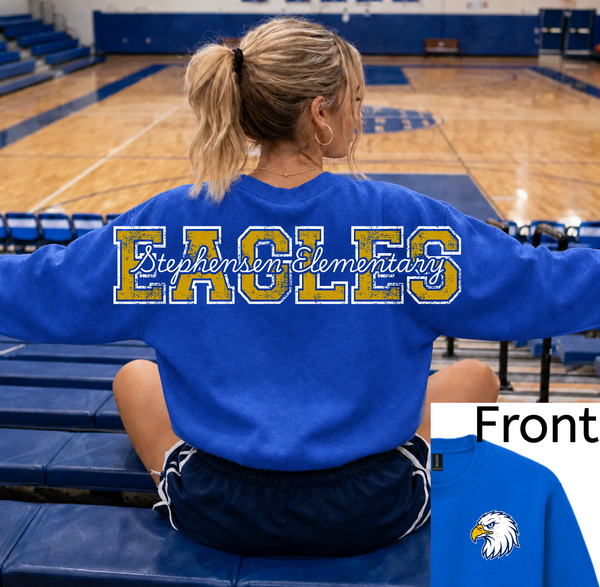 STEPHENSEN ELEMENTARY - OVERSIZED VARSITY BACK PRINT + LC - VINTAGE CREWNECK SWEATSHIRT - ROYAL BLUE