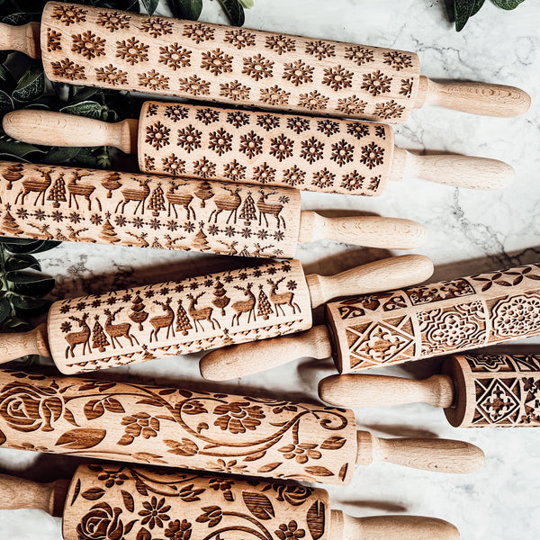 Gia Roma - Christmas Kitchen Gifts, Wood Rolling Pin for Holiday Cookie