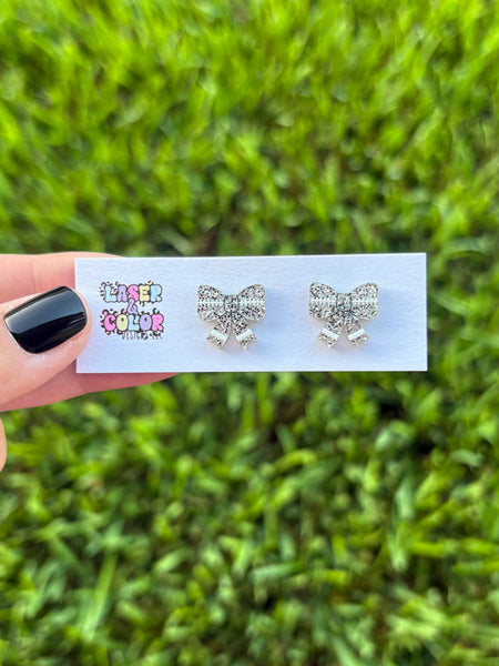 Laser & Color Designs LLC - Football Earrings, Football Bow Glitter Studs, Game Day 