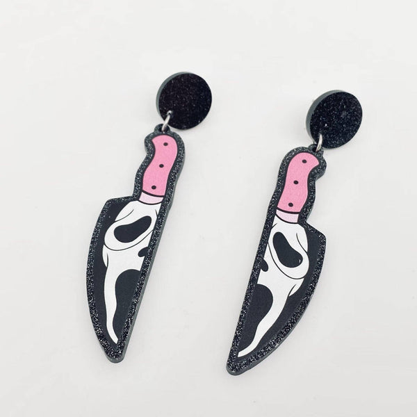 Mio Queena - Halloween Pink Knife Skull Post Earrings