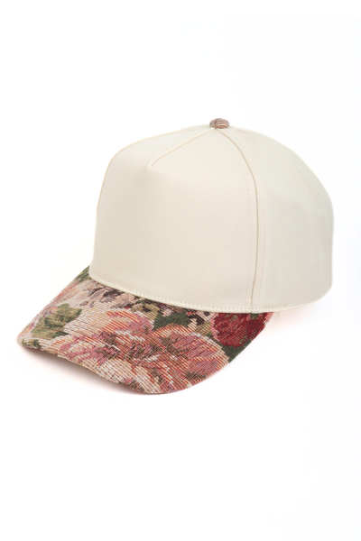 Floral Print Brocade 5 Panels Two Tone Baseball Cap