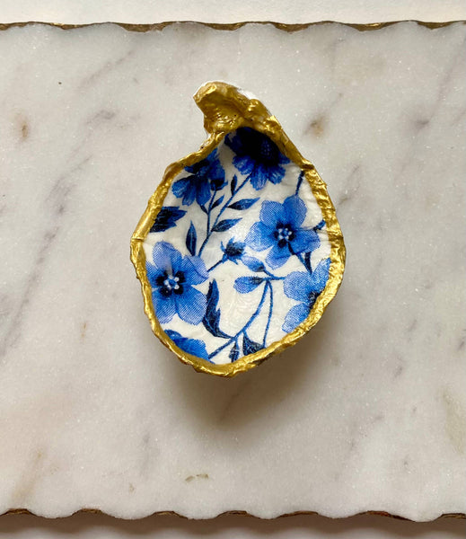 Del Mar Designs DC - Blue Porcelain Oyster Shell Jewelry Dish
