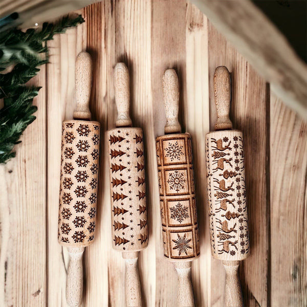 Gia Roma - Christmas Kitchen Gifts, Wood Rolling Pin for Holiday Cookie