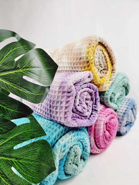 EBRU Home - 4 WAFFLE THROW/ Blanket , Assorted Tie-Dye Waffle Towel