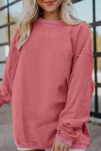 Pretty Bash - Ribbed Oversized Long Sleeve Sweatshirt: XL / Apricot