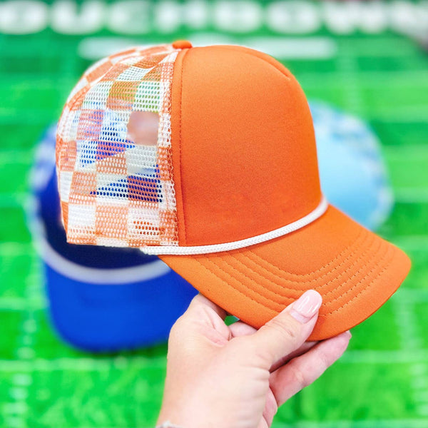Trendy Transfers - Orange & White Checkered Foam Trucker Hat