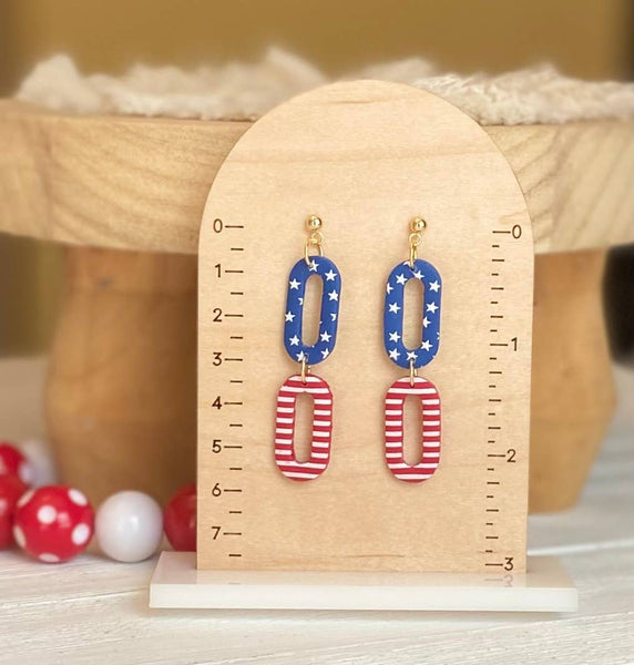 Clayhouse Colours - Red, White & Blue Clay Earrings | July 4th: Hearts