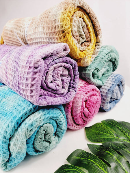 EBRU Home - 4 WAFFLE THROW/ Blanket , Assorted Tie-Dye Waffle Towel