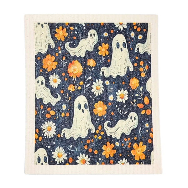 Driftless Studios - Ghosts & Fall Flowers Swedish Dishcloth - Halloween Decor