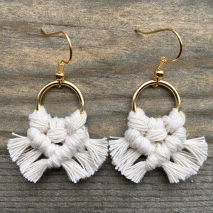 HK Macrame Jewelry - Micro Fringe Round Earrings - Natural & Gold