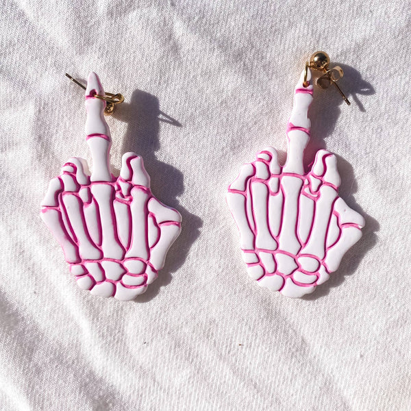 Blush and Bash Studio - Middle Finger Skeleton Earrings