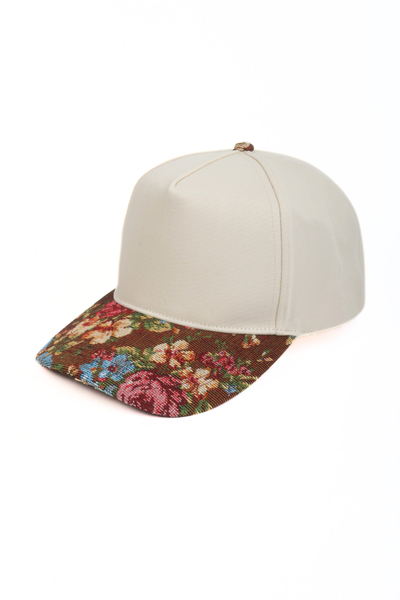 Floral Print Brocade 5 Panels Two Tone Baseball Cap