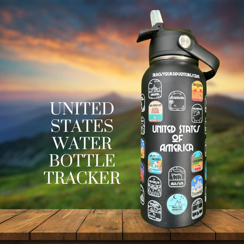 Track Your Adventures - 50 States Water Bottle with Stickers