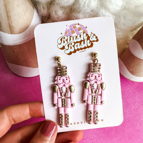 Blush and Bash Studio - Hand Painted Pink Nutcracker Dangle Earrings