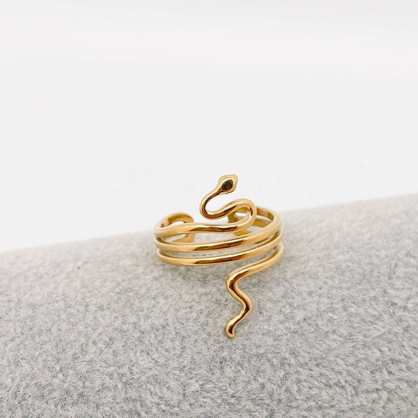 Mio Queena - Snake 18K Gold Plated Stainless Steel Adjustable Ring - FGS