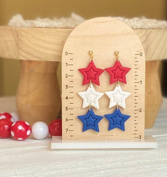 Clayhouse Colours - Red, White & Blue Clay Earrings | July 4th: Hearts