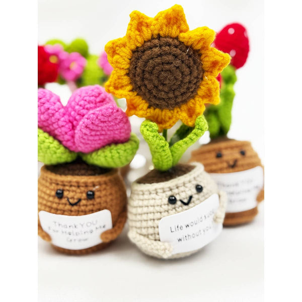 Love and Repeat - Positive Crochet Potted Succulent KeyChain