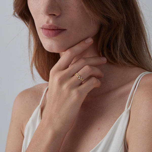 Perimade & Co. LLC - Gold Olive Tree Leaf Branch Band Ring in 925 Sterling Silver
