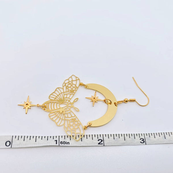 Mio Queena - Golden Moth Moon Star Earrings - GT/MS