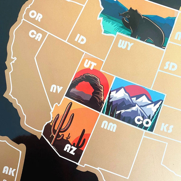 Track Your Adventures - 50 States Scratch Off Map with Colorful Graphics