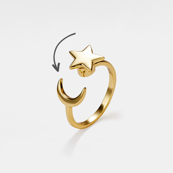 Moon Star Anxiety Fidget Spinner Ring in Solid Copper