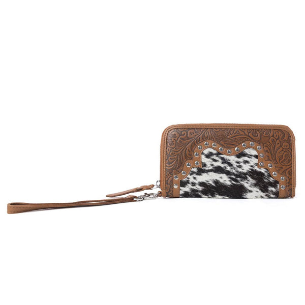 Myra Bag - Sunset Ridge Handtooled Hairon Leather Wallet in Honey Snow