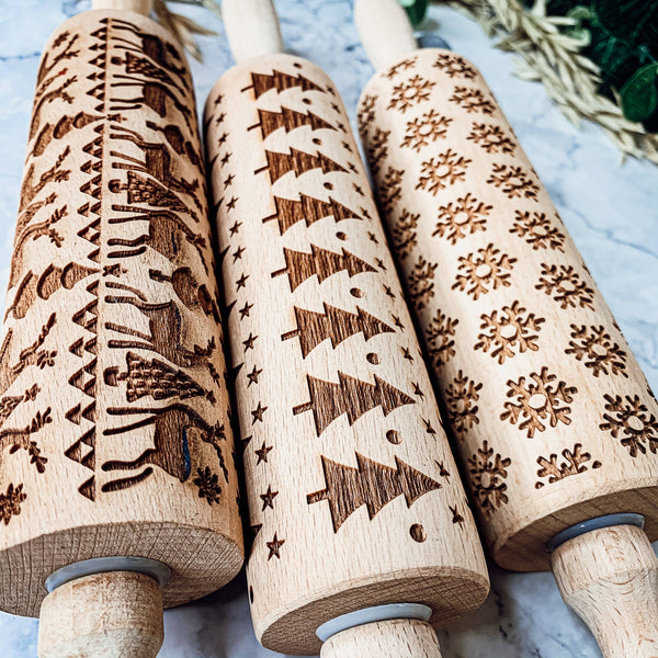 Gia Roma - Christmas Kitchen Gifts, Wood Rolling Pin for Holiday Cookie