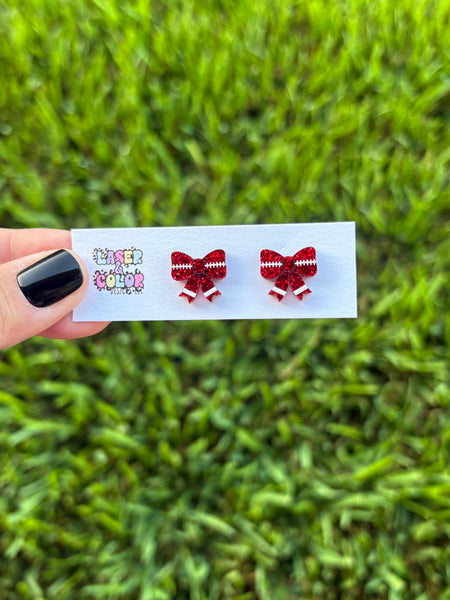 Laser & Color Designs LLC - Football Earrings, Football Bow Glitter Studs, Game Day 