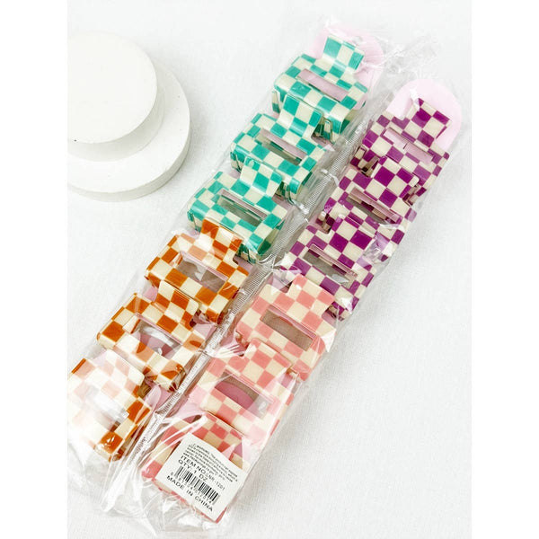 Love and Repeat - Colorful Checkered Medium Size Hair Claw