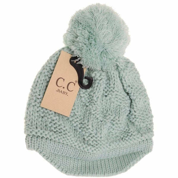 C.C Beanie - Baby Brim Beanie Hat with Pom - Newborn/Knit Hat