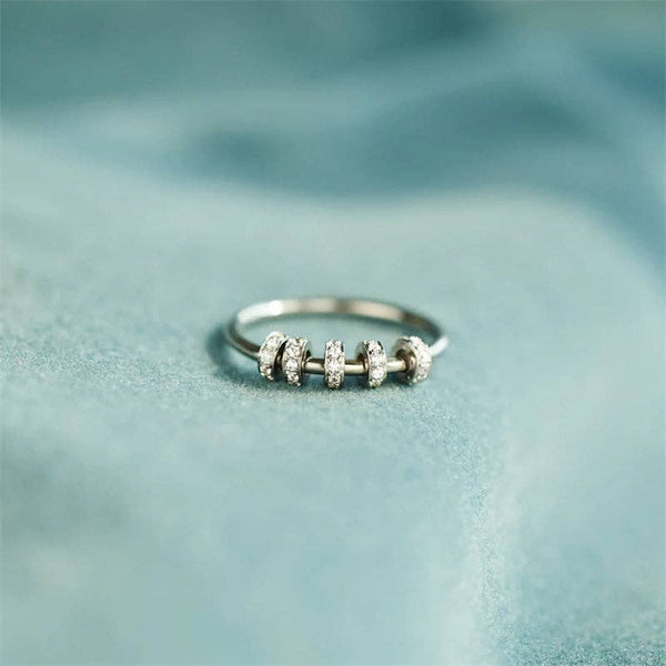 Perimade & Co. LLC - Rainbow Bead Fidget Spinner Ring in 925 Sterling Silver