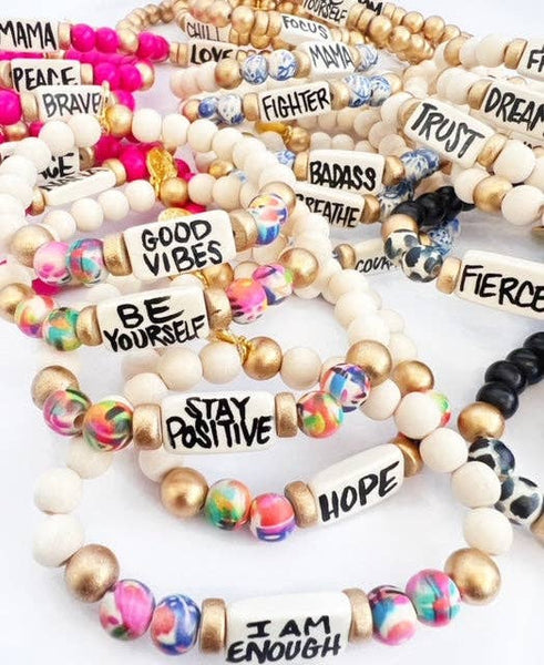 Audra Style - Affirmation Word Beaded Bracelets Inspirational - Blue White