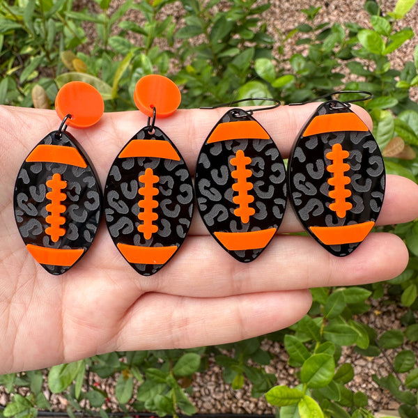 Laser & Color Designs LLC - Black and Orange Leopard Football Earrings, Game Day