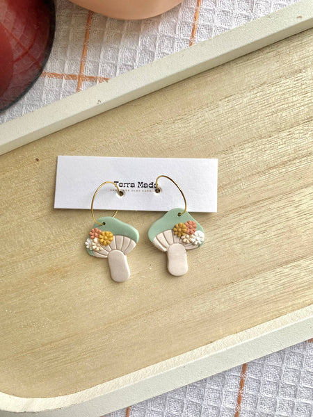 Terra Made - Retro floral mushroom dangle earrings