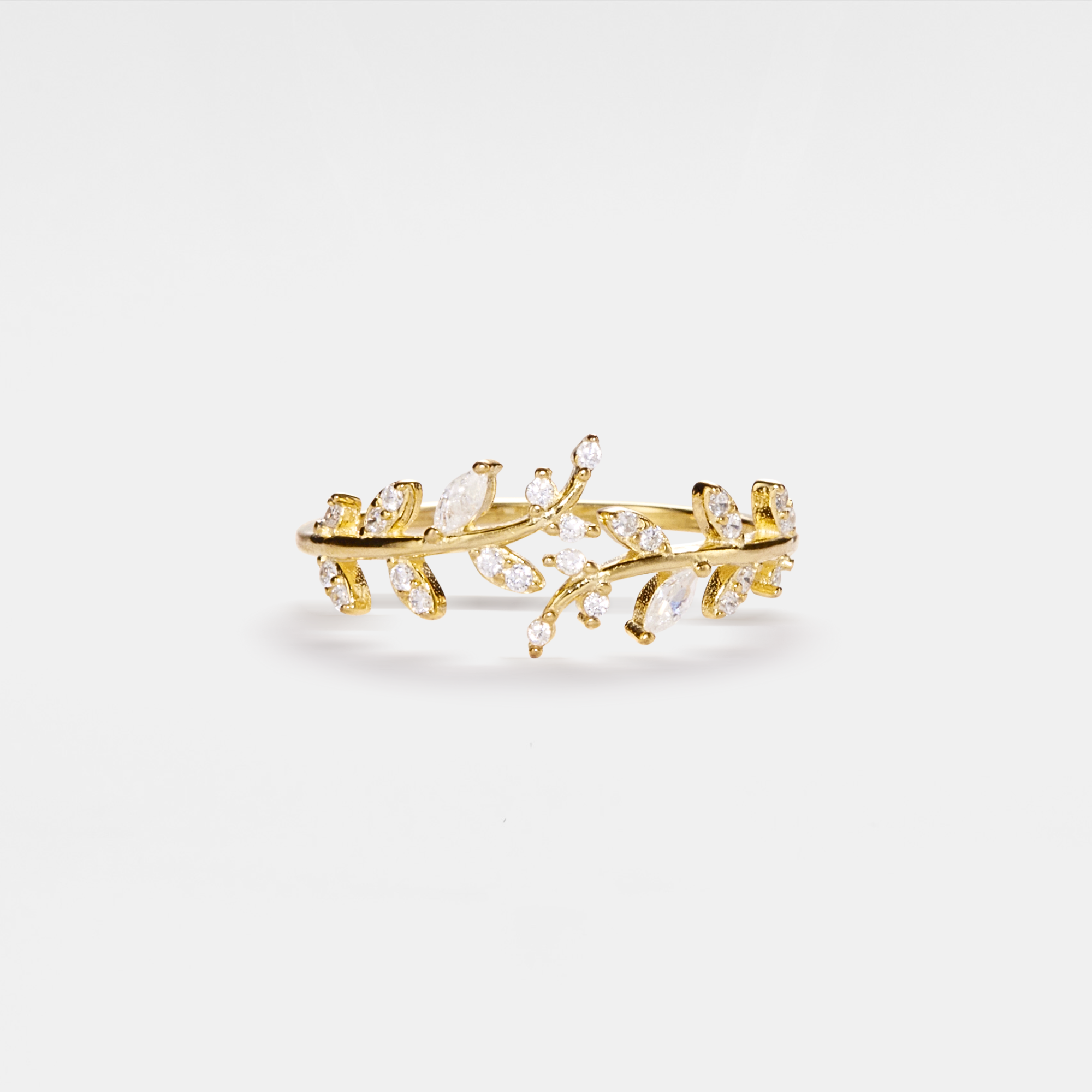Perimade & Co. LLC - Gold Olive Tree Leaf Branch Band Ring in 925 Sterling Silver