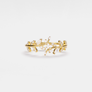 Perimade & Co. LLC - Gold Olive Tree Leaf Branch Band Ring in 925 Sterling Silver