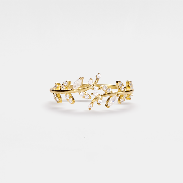 Perimade & Co. LLC - Gold Olive Tree Leaf Branch Band Ring in 925 Sterling Silver
