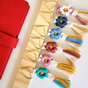 Handmade By Uruba - Macrame Daisy Flower Bookmark Charm, Handmade Book Accessory
