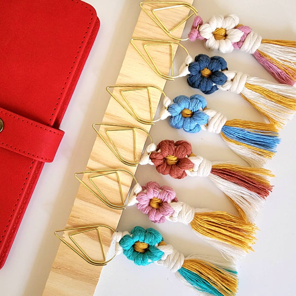 Handmade By Uruba - Macrame Daisy Flower Bookmark Charm, Handmade Book Accessory