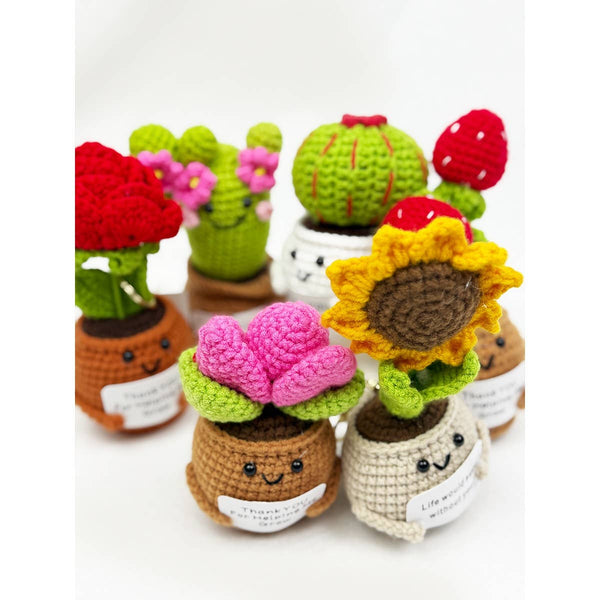 Love and Repeat - Positive Crochet Potted Succulent KeyChain