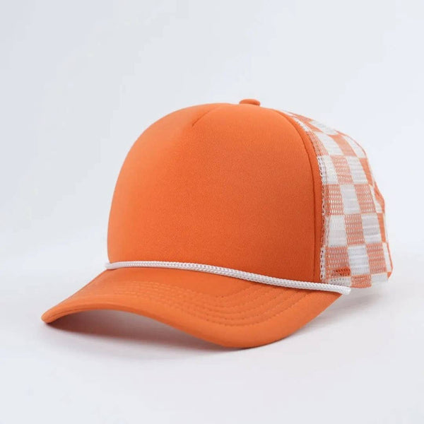 Trendy Transfers - Orange & White Checkered Foam Trucker Hat