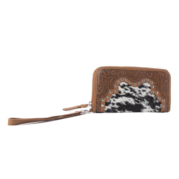 Myra Bag - Sunset Ridge Handtooled Hairon Leather Wallet in Honey Snow