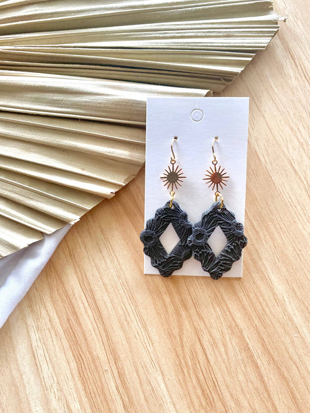 Terra Made - Black daisy squiggle diamond earrings