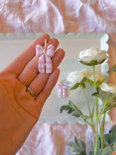 SeizeTheClayJewelry - Pink Gingham Earrings, Spring Gingham Earrings