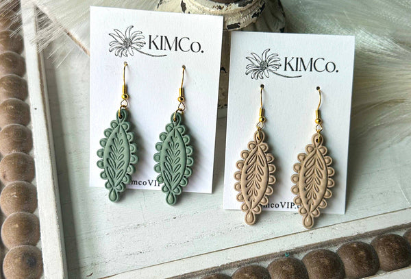 KIMCo. - Polymer Clay Earrings - Everyday - Boho rustic leaf drop