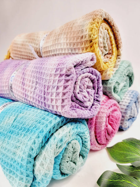 EBRU Home - 4 WAFFLE THROW/ Blanket , Assorted Tie-Dye Waffle Towel