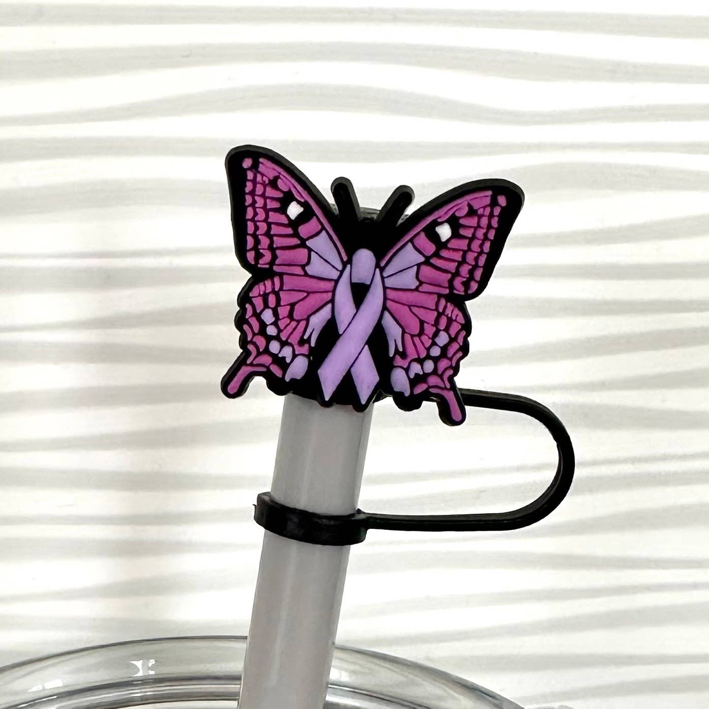 iconic mi - Straw Cover Awareness Month Purple Ribbon 10mm
