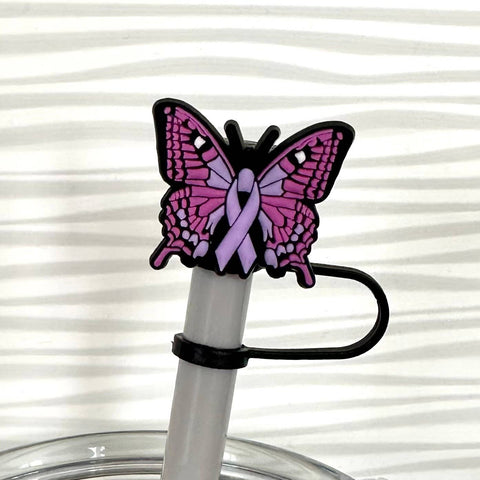 iconic mi - Straw Cover Awareness Month Purple Ribbon 10mm