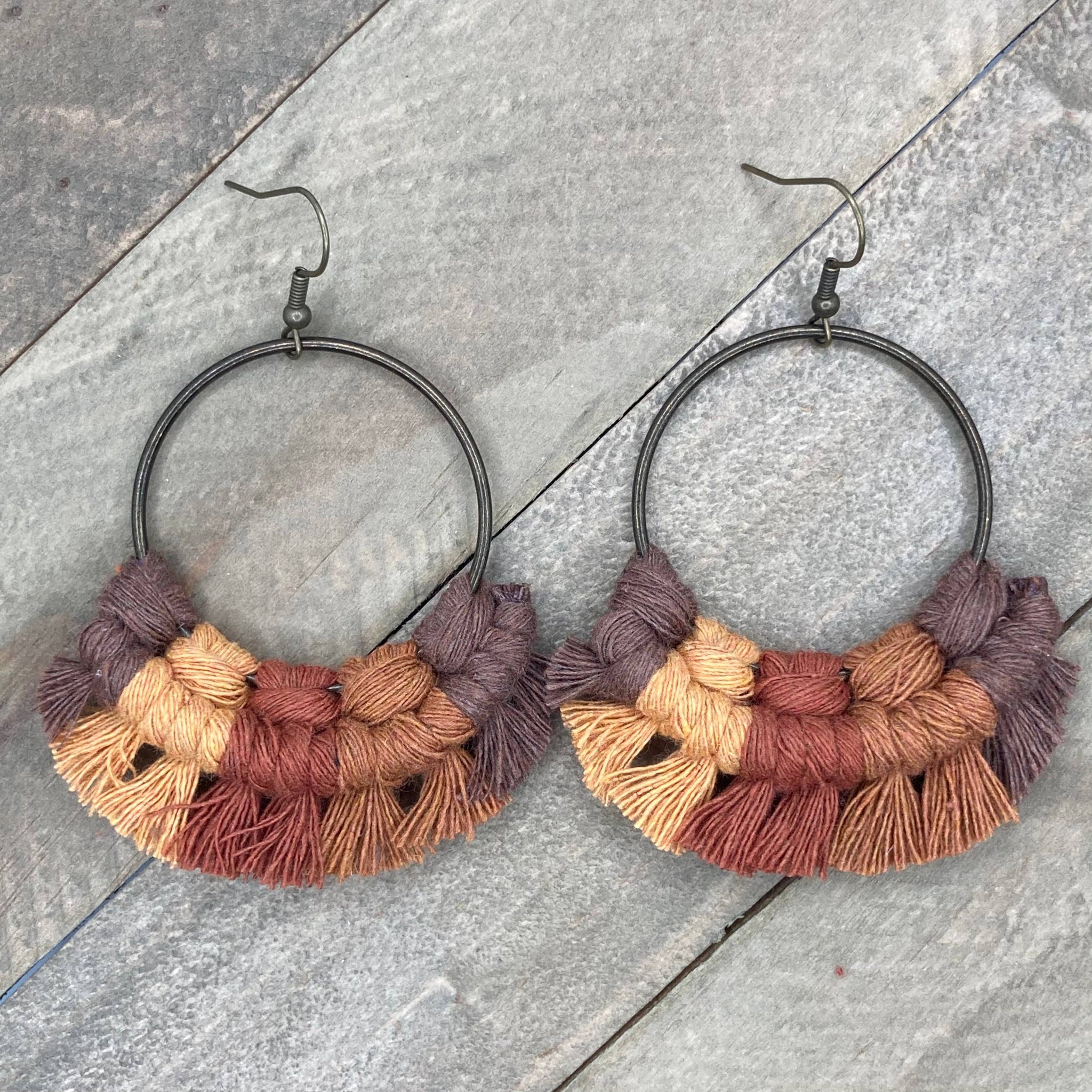 HK Macrame Jewelry - Large Multicolored Fringe - Fall Mix 1
